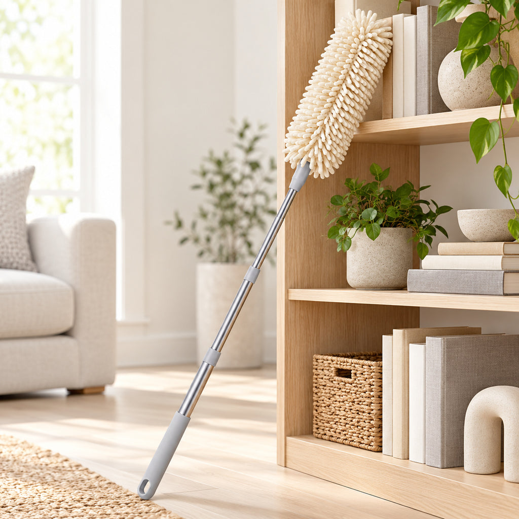 Hunitere Extendable Microfiber Duster with Slim Silver-Tone Handle