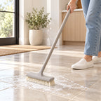Hunitere Light Gray Floor Scrub Brush with Long Handle