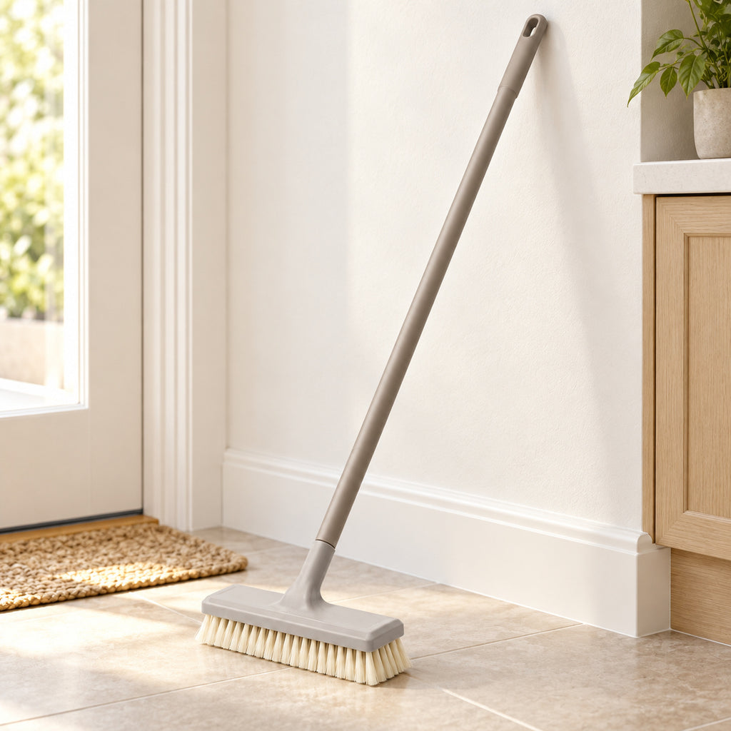 Hunitere Light Gray Floor Scrub Brush with Long Handle