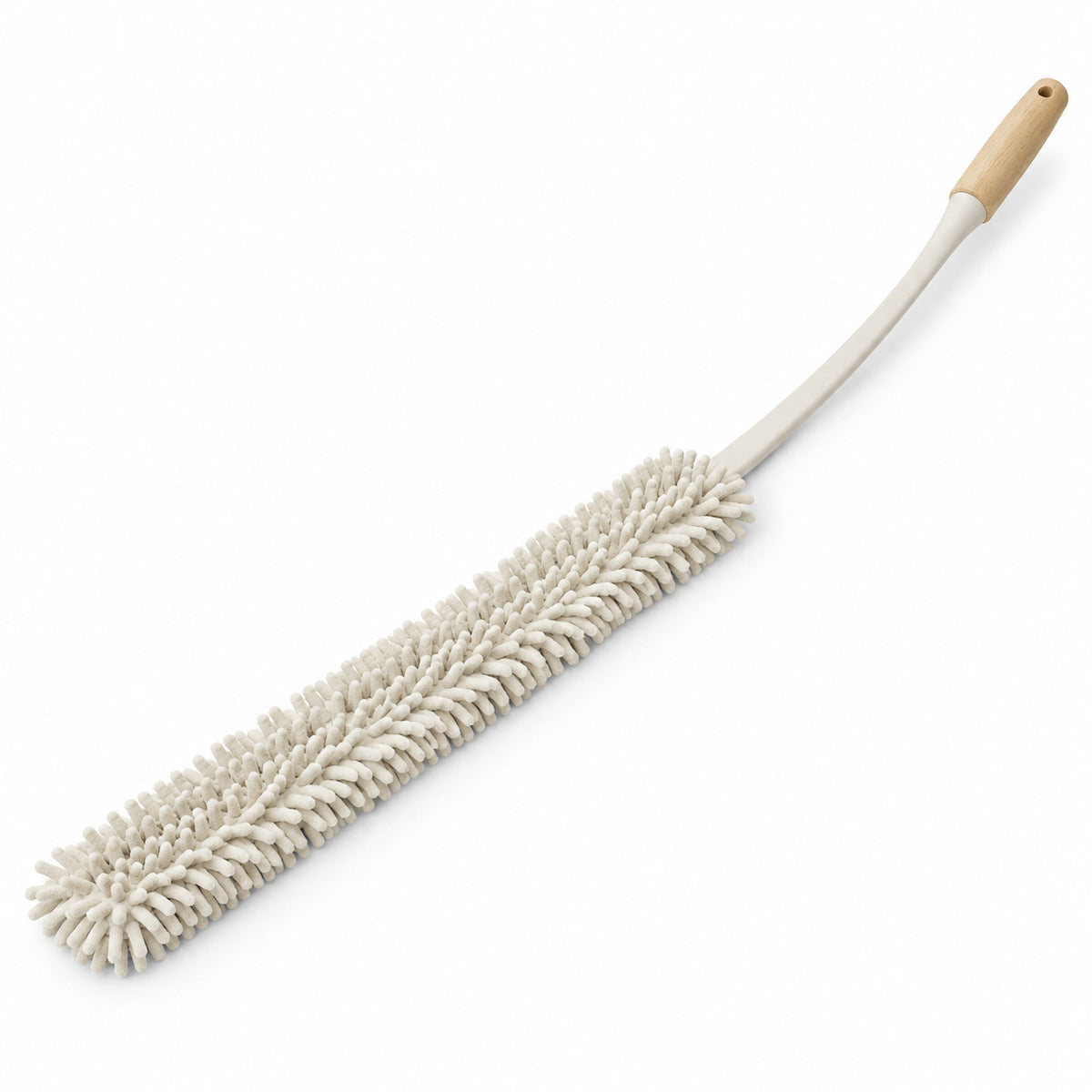 Hunitere Cream Chenille Duster with Curved Handle and Wood-Look Grip