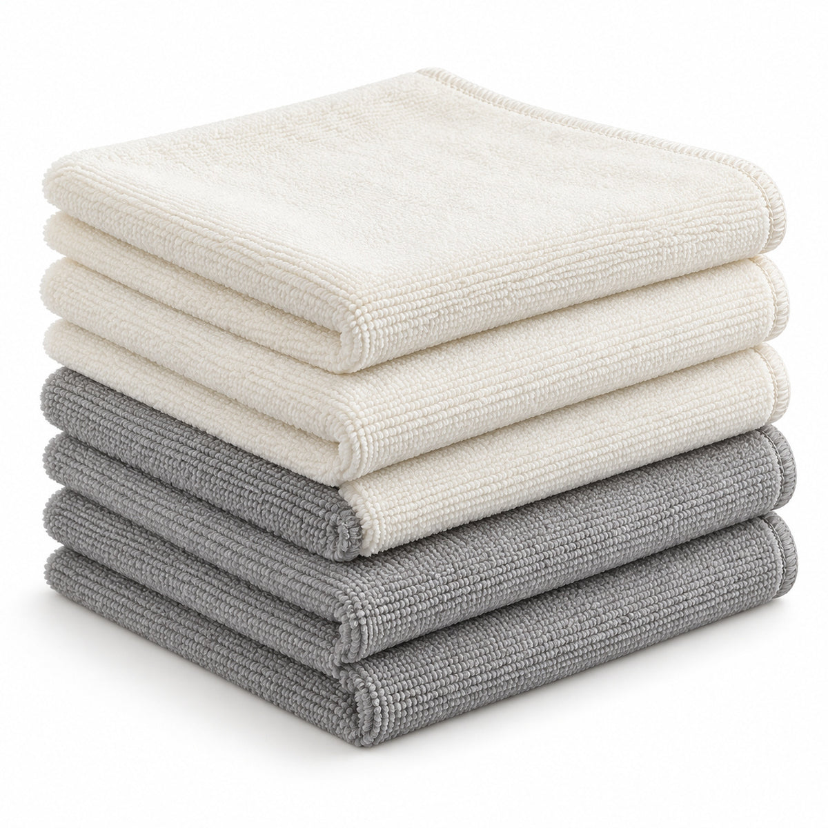 Hunitere Cream and Gray Microfiber Cleaning Cloth Set with Folded Stack Design