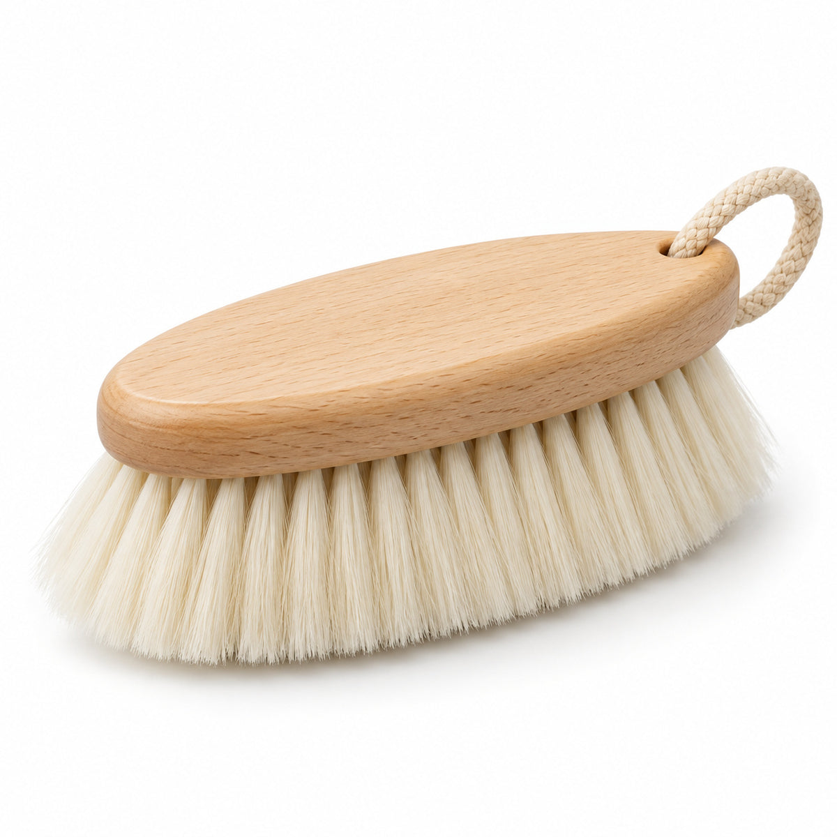 Hunitere Wood-Look Cleaning Brush with Cream Bristles and Rope Loop