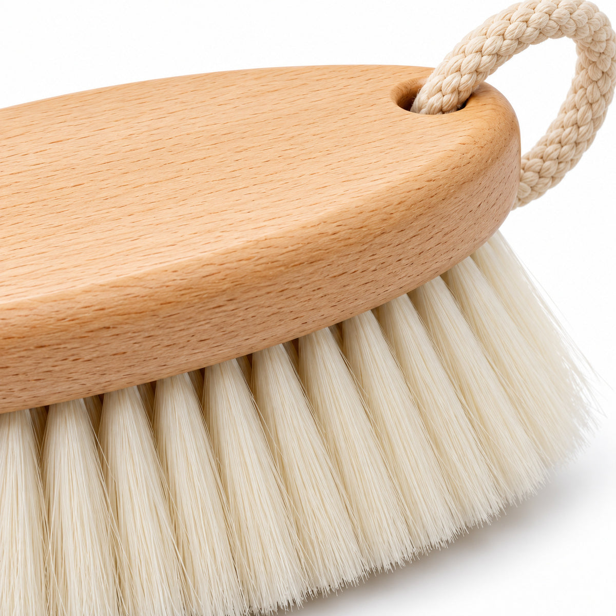 Hunitere Wood-Look Cleaning Brush with Cream Bristles and Rope Loop