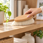 Hunitere Wood-Look Cleaning Brush with Cream Bristles and Rope Loop