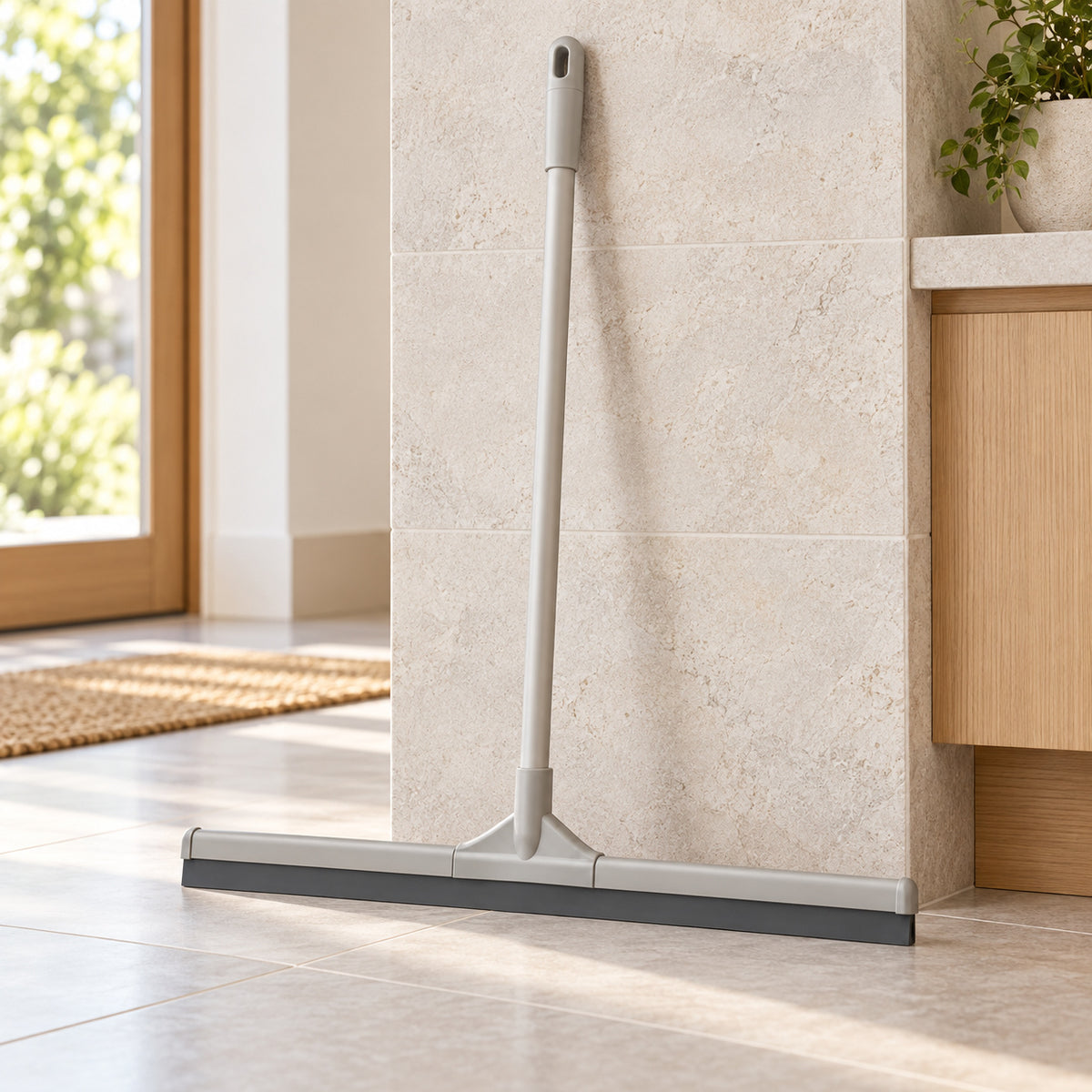 Hunitere Light Gray Floor Squeegee with Long Handle and Wide Blade