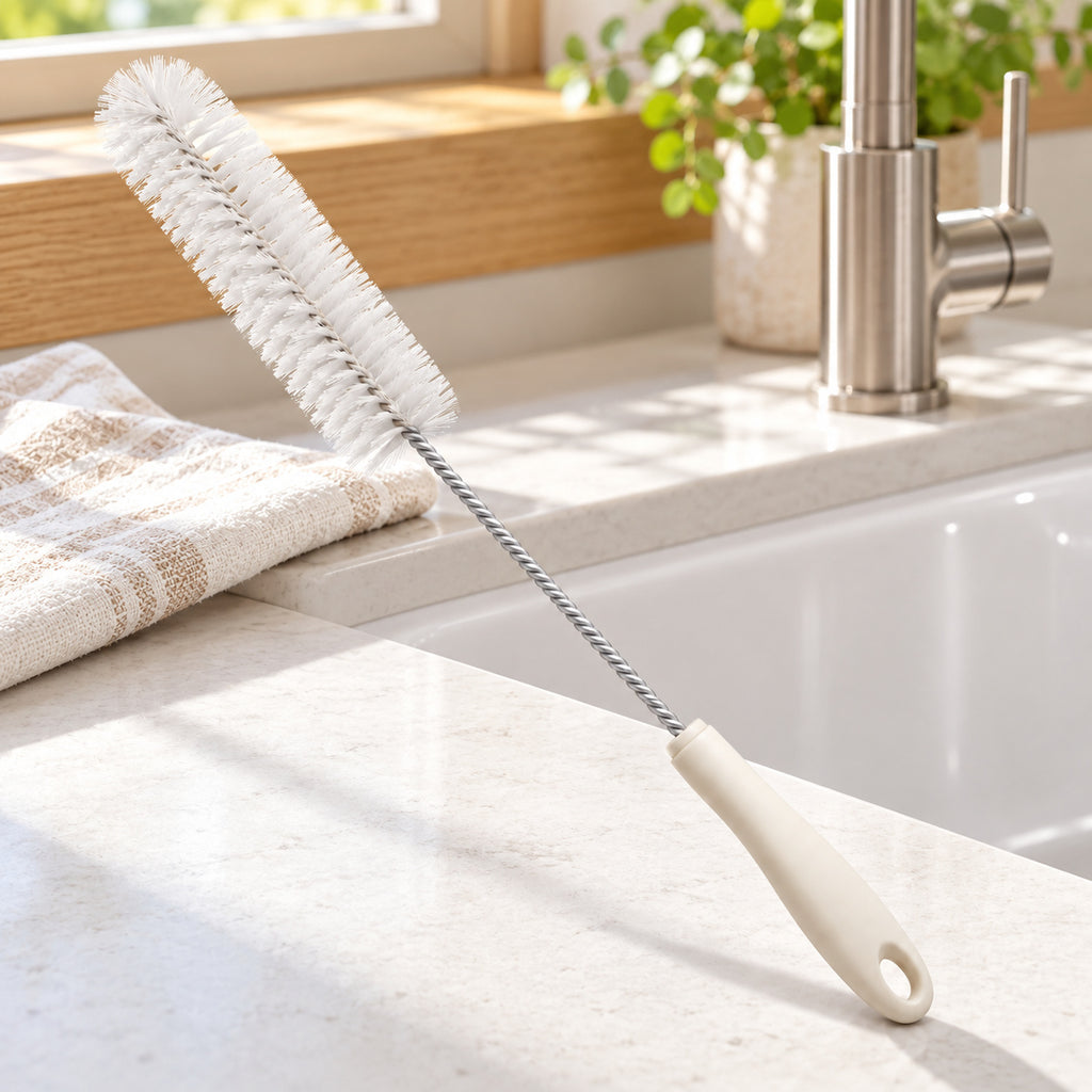 Hunitere White Bottle Cleaning Brush with Slim Handle and Hanging Hole