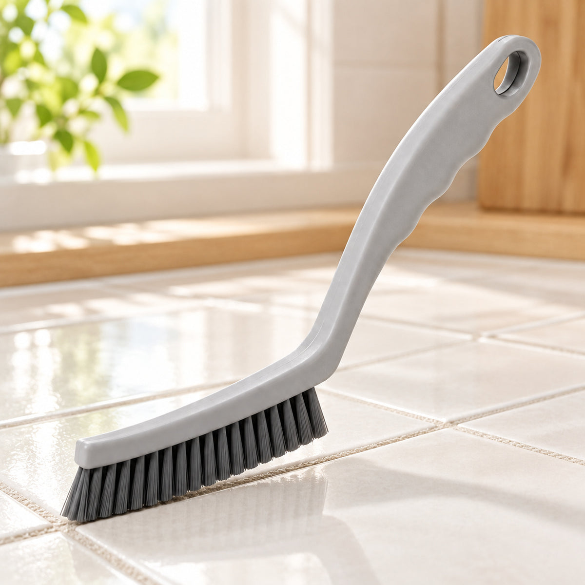 Hunitere Gray Curved Scrub Brush with Dark Bristles and Hanging Hole