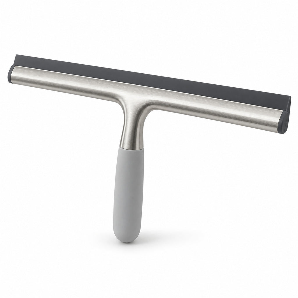 Hunitere Silver-Tone Window Squeegee with Gray Handle and Wide Blade