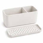 Hunitere White Two-Compartment Sink Organizer with Perforated Base Tray