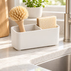 Hunitere White Two-Compartment Sink Organizer with Perforated Base Tray