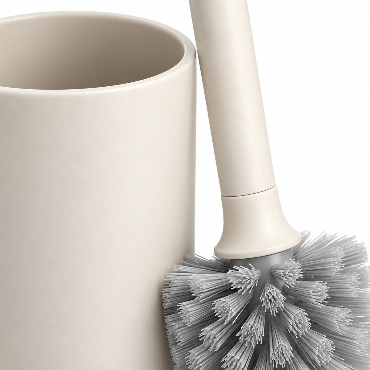 Hunitere Cream Toilet Brush Set with Gray Bristle Head and Storage Holder