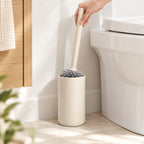 Hunitere Cream Toilet Brush Set with Gray Bristle Head and Storage Holder