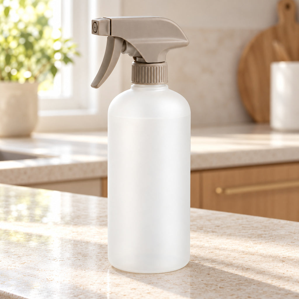 Hunitere Frosted White Spray Bottle with Taupe Trigger Nozzle