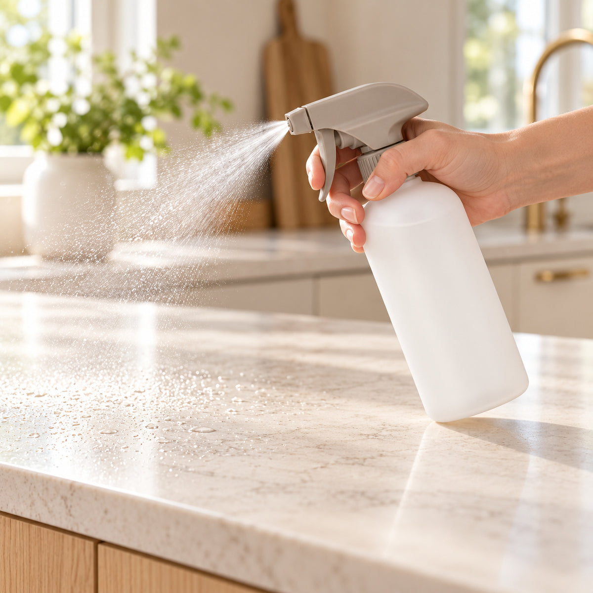 Hunitere Frosted White Spray Bottle with Taupe Trigger Nozzle