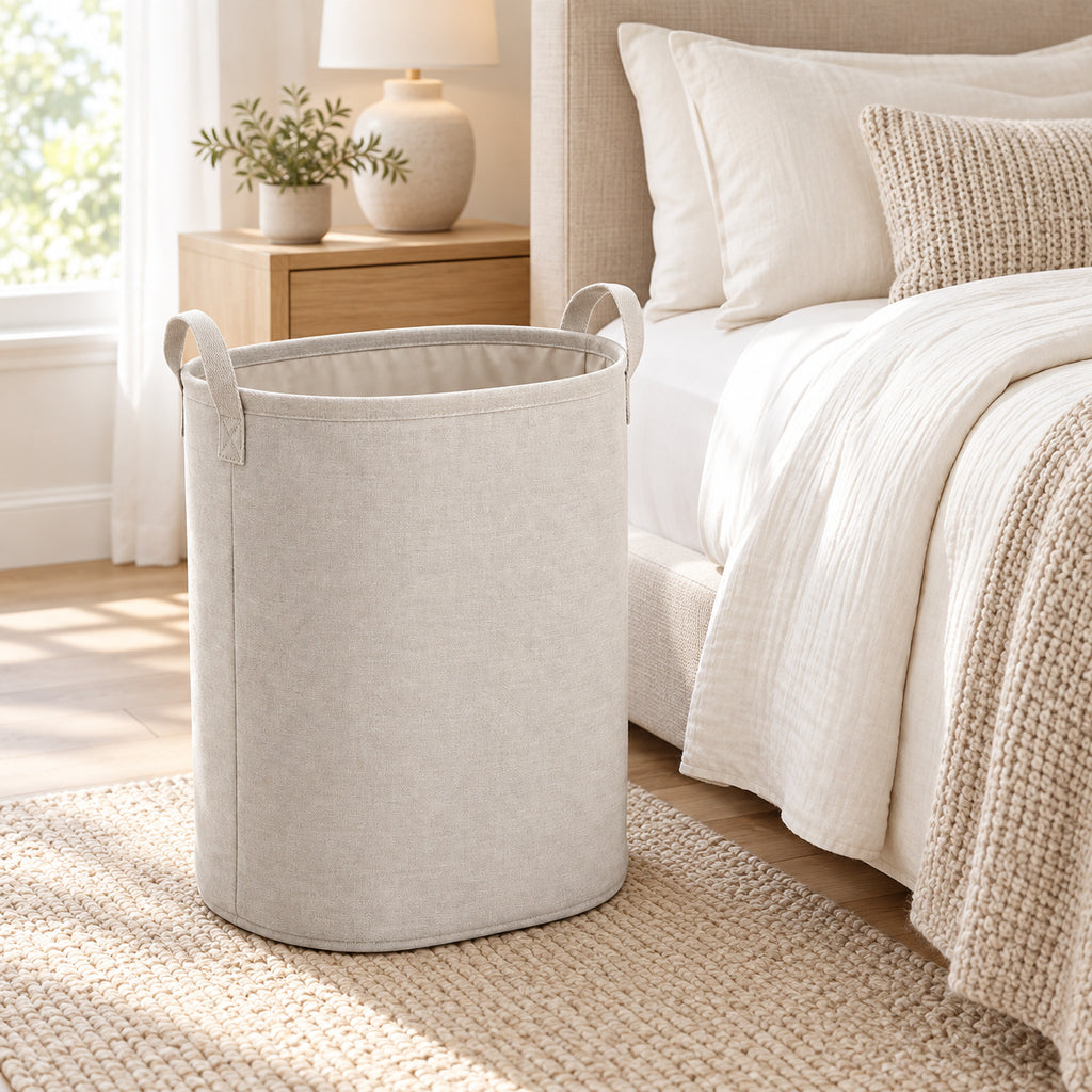 Hunitere Beige Fabric-Look Laundry Hamper with Dual Handle Straps