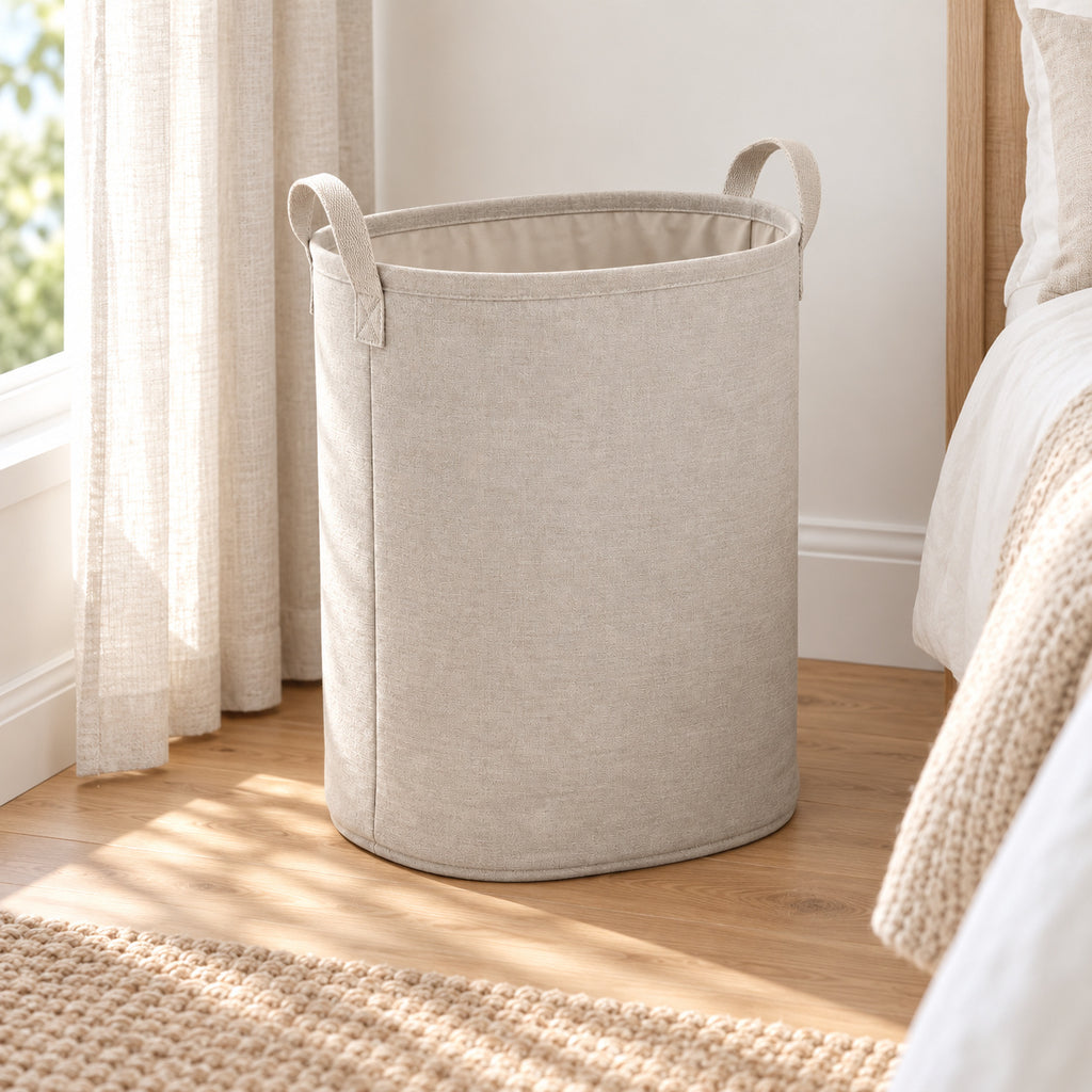 Hunitere Beige Fabric-Look Laundry Hamper with Dual Handle Straps