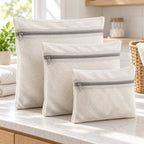 Hunitere Three-Pack White Mesh Laundry Bags with Zipper Closure