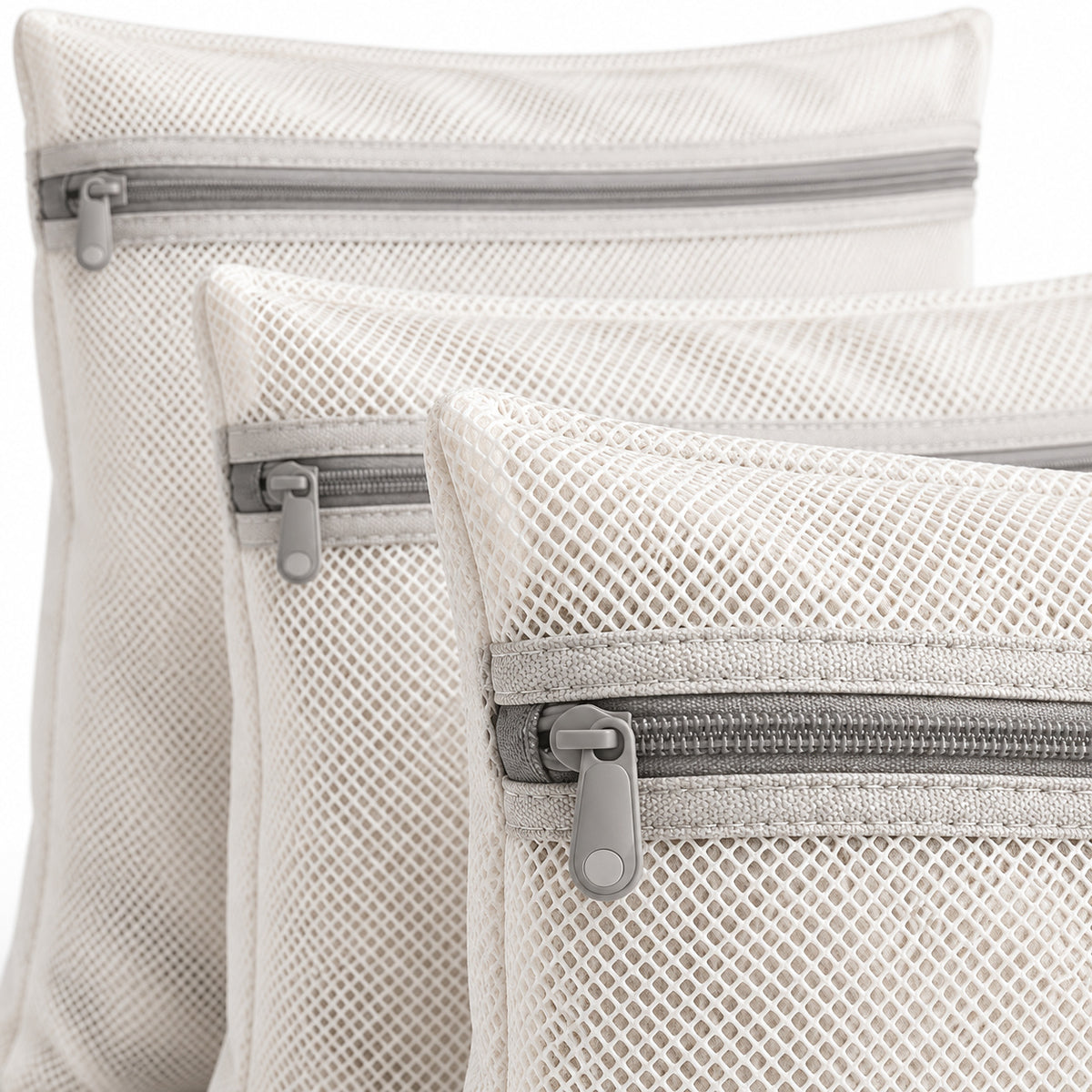 Hunitere Three-Pack White Mesh Laundry Bags with Zipper Closure