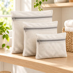 Hunitere Three-Pack White Mesh Laundry Bags with Zipper Closure