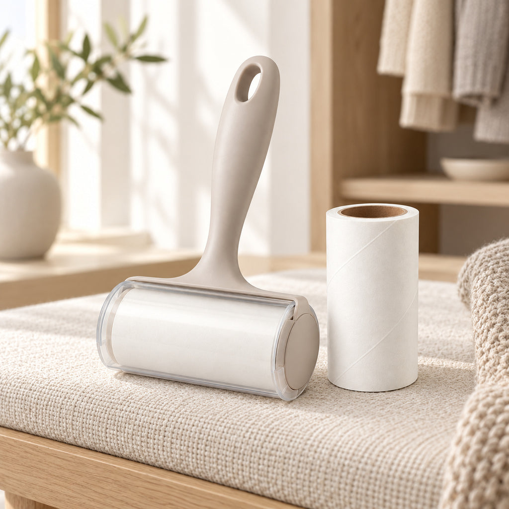 Hunitere Cream Lint Roller Set with Refill Roll and Easy-Grip Handle