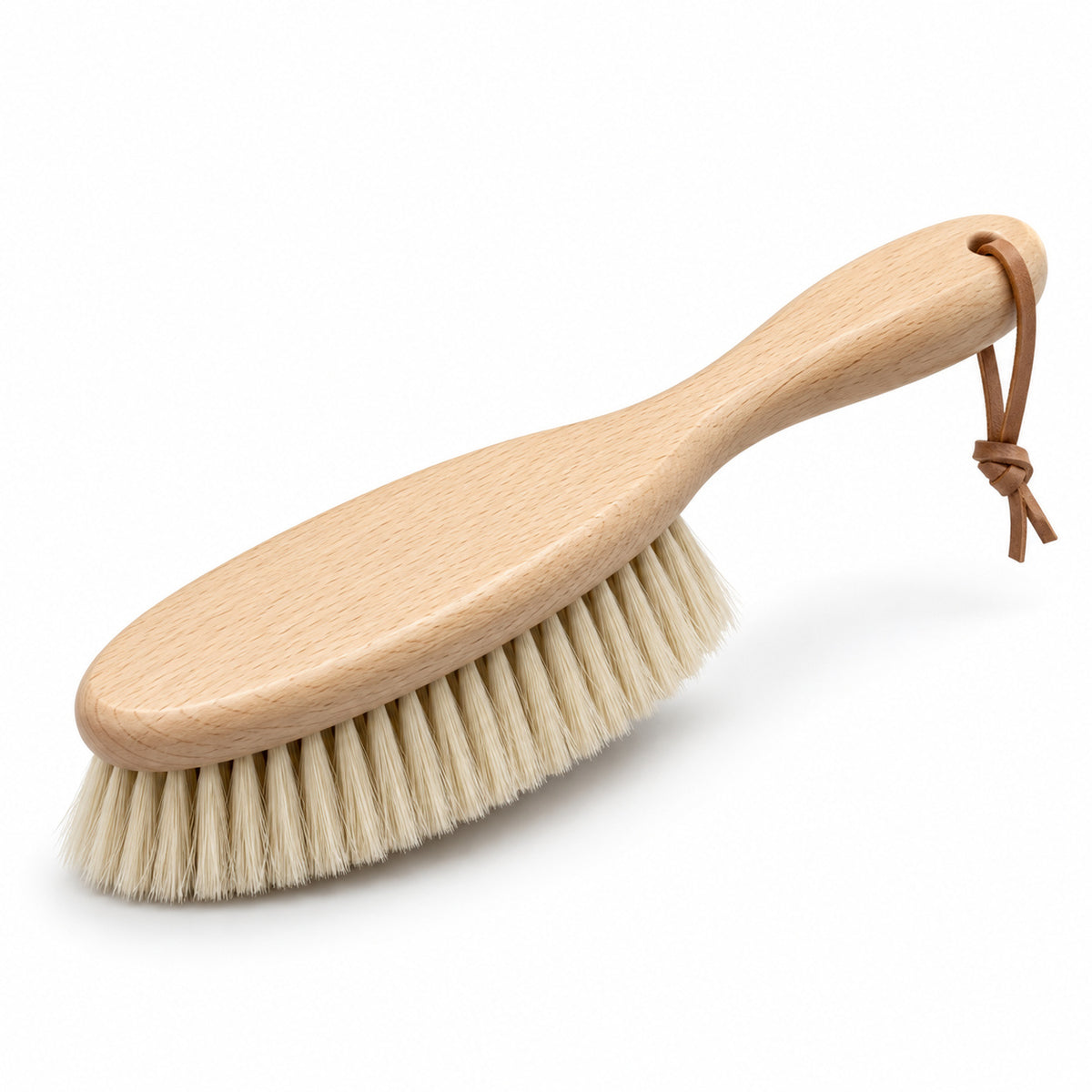 Hunitere Wood-Look Handheld Cleaning Brush with Cream Bristles and Leather-Look Loop
