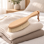 Hunitere Wood-Look Handheld Cleaning Brush with Cream Bristles and Leather-Look Loop