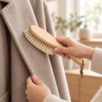 Hunitere Wood-Look Handheld Cleaning Brush with Cream Bristles and Leather-Look Loop
