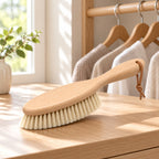 Hunitere Wood-Look Handheld Cleaning Brush with Cream Bristles and Leather-Look Loop