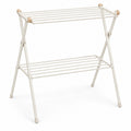 Hunitere White Two-Tier Folding Drying Rack with Wood-Look Accent Knobs