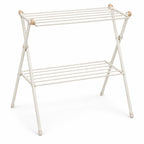 Hunitere White Two-Tier Folding Drying Rack with Wood-Look Accent Knobs