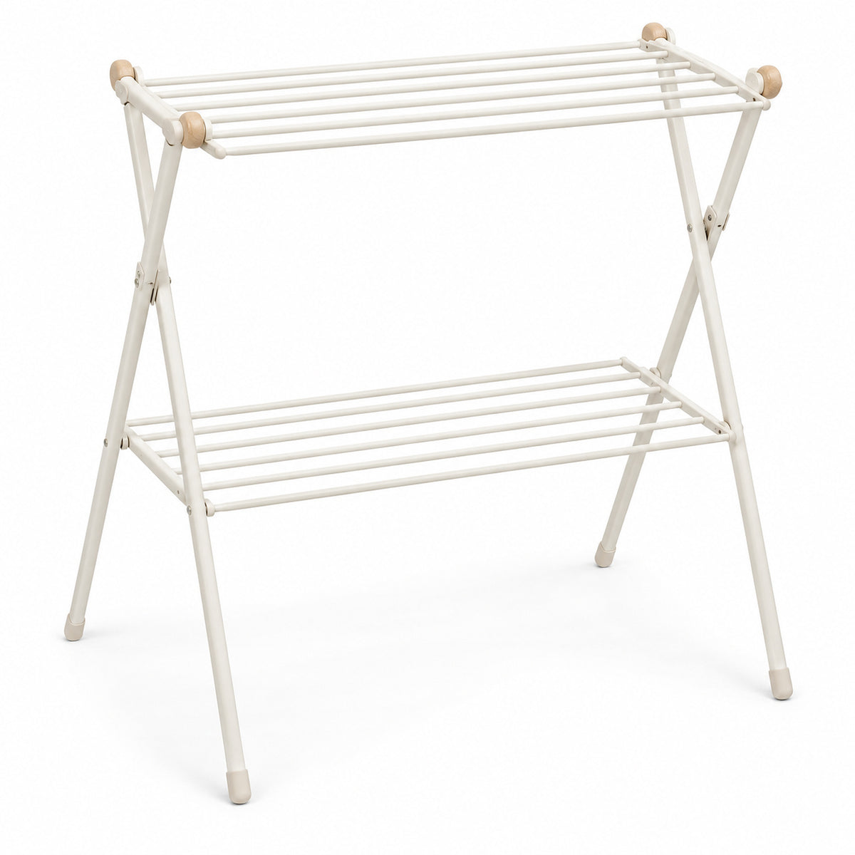 Hunitere White Two-Tier Folding Drying Rack with Wood-Look Accent Knobs