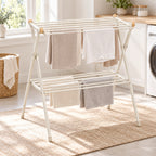 Hunitere White Two-Tier Folding Drying Rack with Wood-Look Accent Knobs