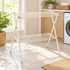 Hunitere White Two-Tier Folding Drying Rack with Wood-Look Accent Knobs