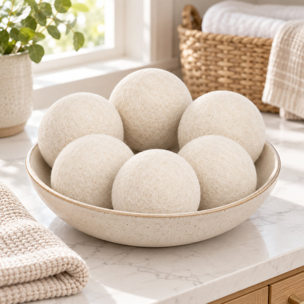 Hunitere Cream Felt-Look Laundry Ball Set with Soft Round Design