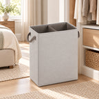 Hunitere Beige Fabric-Look Divided Laundry Hamper with Side Handles