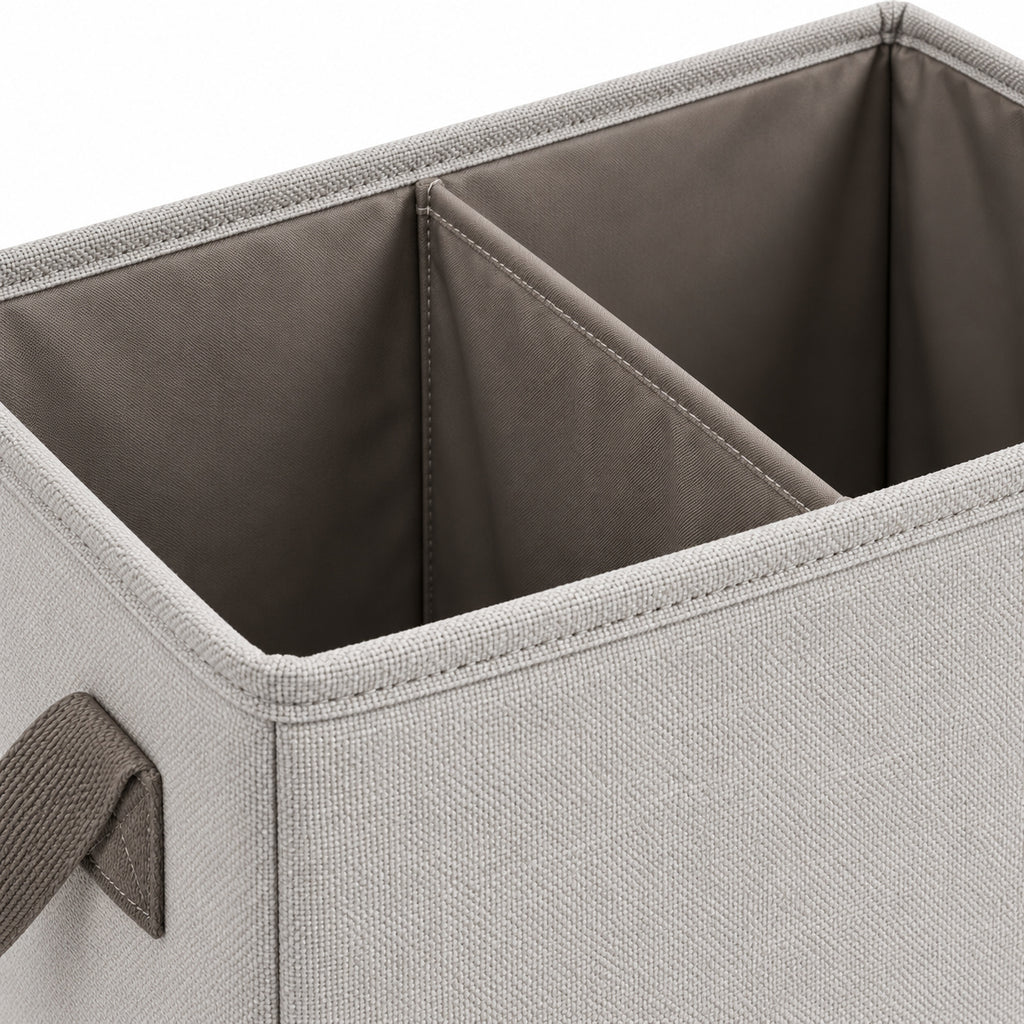 Hunitere Beige Fabric-Look Divided Laundry Hamper with Side Handles