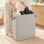 Hunitere Beige Fabric-Look Divided Laundry Hamper with Side Handles