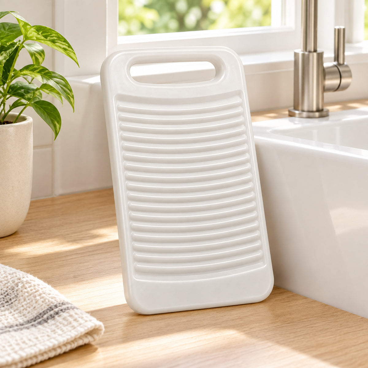 Hunitere White Ribbed Washboard with Built-In Handle